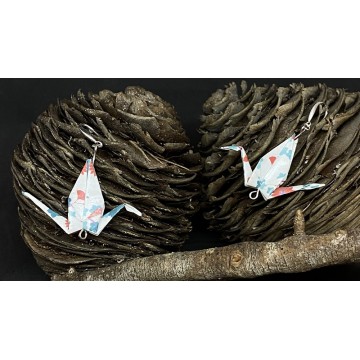 Boucles d'oreilles en alliage de laiton avec grues blanches en origami